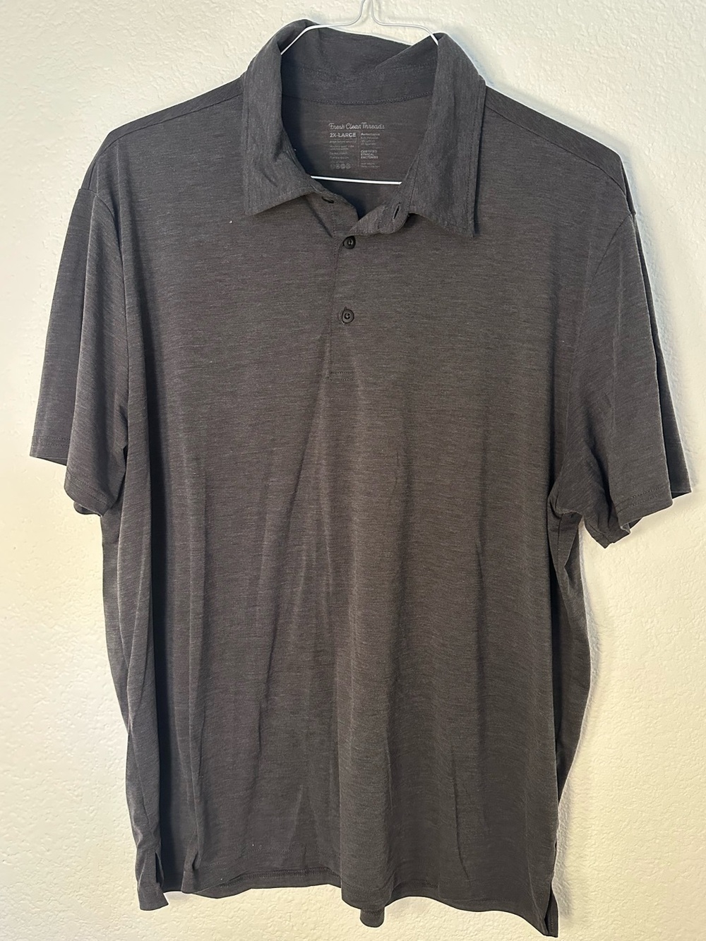 Fresh Clean Threads Men’s 2XL Performance Polo Shirt Charcoal Gray Stretch